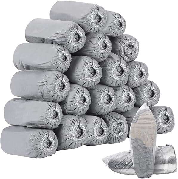 Tigeen 200 Pcs/ 100 Pairs Disposable Shoe Covers Non Woven Stretchable Boot Covers Non Slip Waterproof Shoe Protector for Women Men Fits Size 4-12 Booties Carpet Floor (Gray) - Image 1