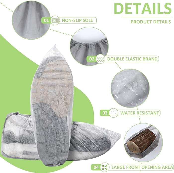 Tigeen 200 Pcs/ 100 Pairs Disposable Shoe Covers Non Woven Stretchable Boot Covers Non Slip Waterproof Shoe Protector for Women Men Fits Size 4-12 Booties Carpet Floor (Gray) - Image 3
