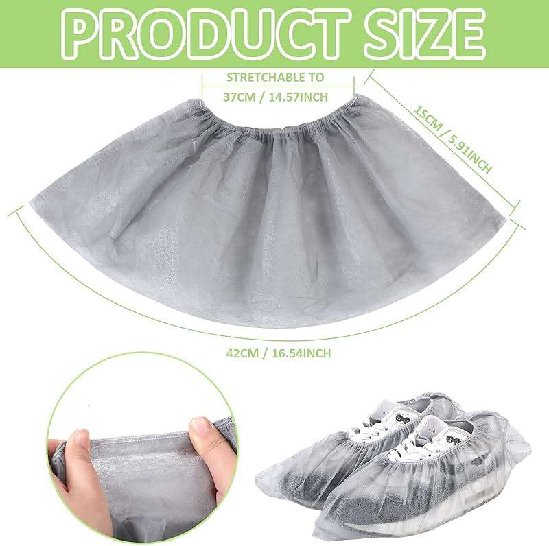 Tigeen 200 Pcs/ 100 Pairs Disposable Shoe Covers Non Woven Stretchable Boot Covers Non Slip Waterproof Shoe Protector for Women Men Fits Size 4-12 Booties Carpet Floor (Gray) - Image 4