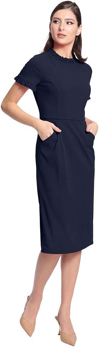 Maggy London Women's Maggy London Women's Dresses Ruffle Collar Slant Pocket Sheath Dress - Image 1