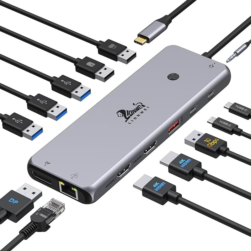 13 in 1 USB C Docking Station - Dual Monitor, Triple Display, 8 USB C/A Ports, Ethernet, Audio - LIONWEI USB C Hub for MacBook,Dell,HP,Lenovo,Surface - Product Image