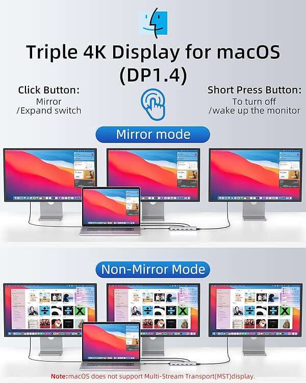 13 in 1 USB C Docking Station - Dual Monitor, Triple Display, 8 USB C/A Ports, Ethernet, Audio - LIONWEI USB C Hub for MacBook,Dell,HP,Lenovo,Surface - Image 4