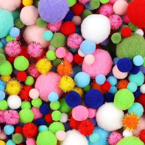 Phinus 900 PCS Pom Poms, Multicolor Bulk Pom Poms Arts and Crafts, Soft and Fluffy Craft Pom Poms, Assorted Sizes Pompoms, for Arts and Craft Making Decorations - Product Image