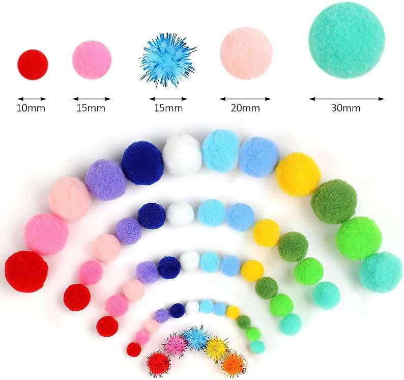 Phinus 900 PCS Pom Poms, Multicolor Bulk Pom Poms Arts and Crafts, Soft and Fluffy Craft Pom Poms, Assorted Sizes Pompoms, for Arts and Craft Making Decorations - Image 2