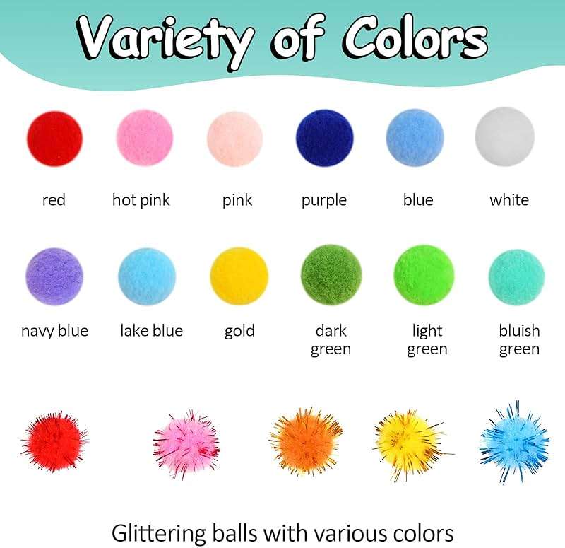 Phinus 900 PCS Pom Poms, Multicolor Bulk Pom Poms Arts and Crafts, Soft and Fluffy Craft Pom Poms, Assorted Sizes Pompoms, for Arts and Craft Making Decorations - Image 3