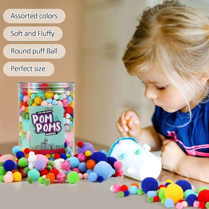 Phinus 900 PCS Pom Poms, Multicolor Bulk Pom Poms Arts and Crafts, Soft and Fluffy Craft Pom Poms, Assorted Sizes Pompoms, for Arts and Craft Making Decorations - Image 4