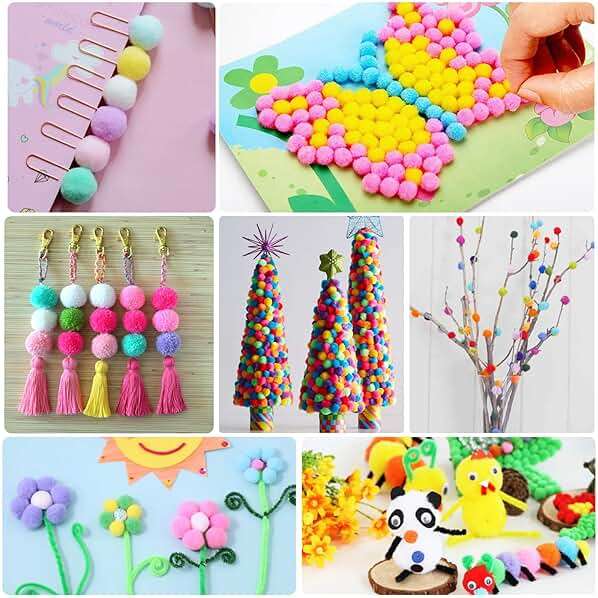 Phinus 900 PCS Pom Poms, Multicolor Bulk Pom Poms Arts and Crafts, Soft and Fluffy Craft Pom Poms, Assorted Sizes Pompoms, for Arts and Craft Making Decorations - Image 6