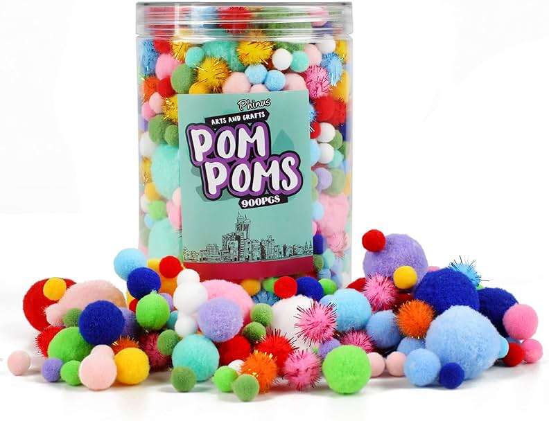 Phinus 900 PCS Pom Poms, Multicolor Bulk Pom Poms Arts and Crafts, Soft and Fluffy Craft Pom Poms, Assorted Sizes Pompoms, for Arts and Craft Making Decorations - Image 7