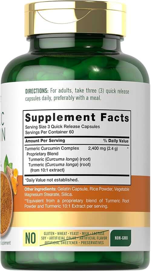 Carlyle Turmeric Curcumin Supplement | 180 Powder Capsules | Herbal Complex | Non-GMO, Gluten Free Formula - Image 2