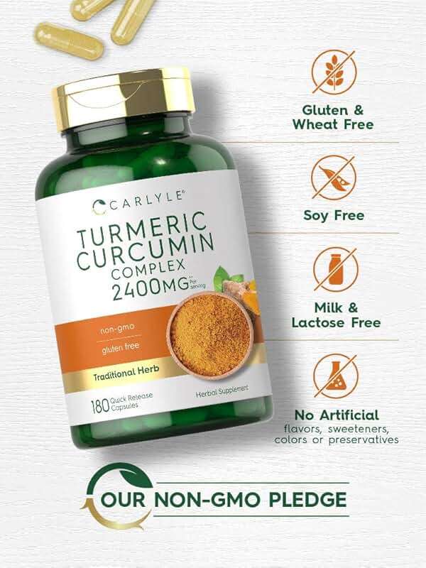 Carlyle Turmeric Curcumin Supplement | 180 Powder Capsules | Herbal Complex | Non-GMO, Gluten Free Formula - Image 4