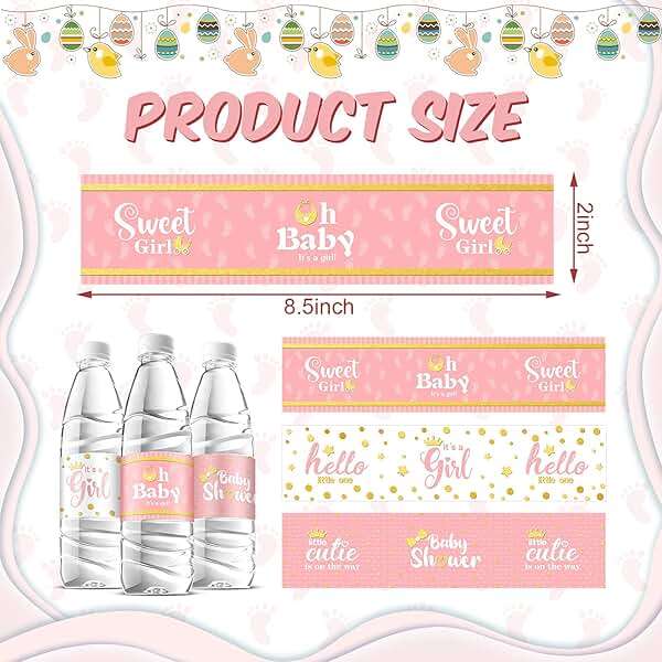 Teling 80 Pieces Baby Shower Water Bottle Labels Waterproof Water Bottle Stickers Wrappers Labels for Baby Shower Party Decoration(Pink Girl Style) - Image 3