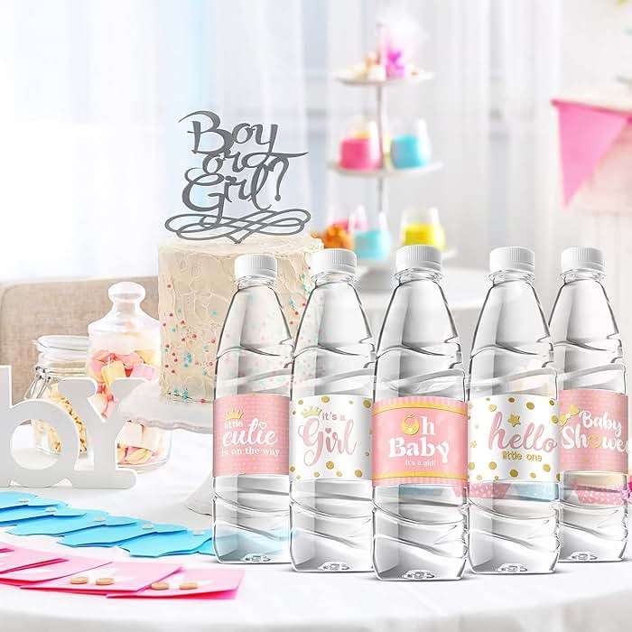 Teling 80 Pieces Baby Shower Water Bottle Labels Waterproof Water Bottle Stickers Wrappers Labels for Baby Shower Party Decoration(Pink Girl Style) - Image 6