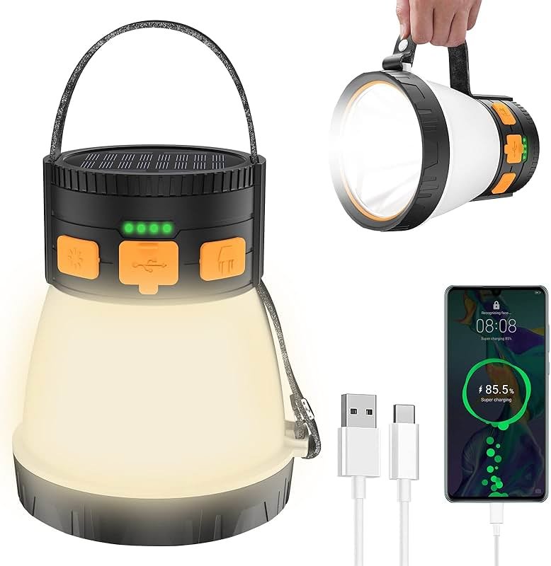 LED Camping Lantern, 1500 Lumens Camping Lantern Rechargeable with Solar Panel Charging, Waterproof, 8 Light Modes, 7500mAh Power Bank, Camping Flashlight for Hurricane Emergency, Hiking, Outdoor - Product Image