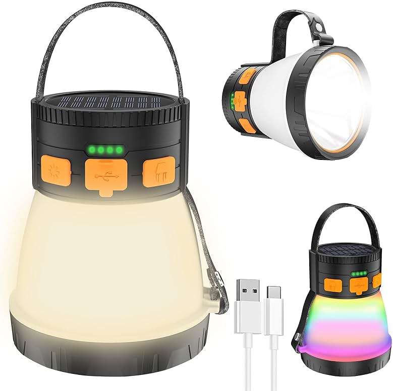 LED Camping Lantern, 1500 Lumens Camping Lantern Rechargeable with Solar Panel Charging, Waterproof, 8 Light Modes, 7500mAh Power Bank, Camping Flashlight for Hurricane Emergency, Hiking, Outdoor - Image 2
