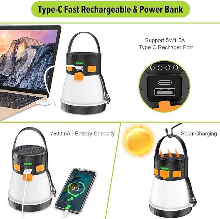 LED Camping Lantern, 1500 Lumens Camping Lantern Rechargeable with Solar Panel Charging, Waterproof, 8 Light Modes, 7500mAh Power Bank, Camping Flashlight for Hurricane Emergency, Hiking, Outdoor - Image 5