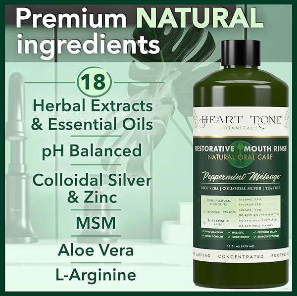 Heart Tone Botanicals Colloidal Silver Mouthwash | Nano Silver Alcohol-Free Mouth Rinse | Aloe Vera, Zinc, MSM & 18 Botanical CO2 Extracts | pH Balanced | Fluoride Free | Peppermint - Image 2