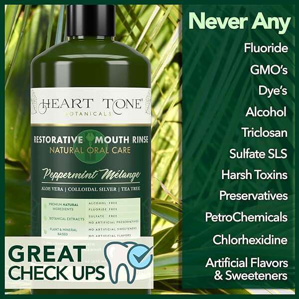 Heart Tone Botanicals Colloidal Silver Mouthwash | Nano Silver Alcohol-Free Mouth Rinse | Aloe Vera, Zinc, MSM & 18 Botanical CO2 Extracts | pH Balanced | Fluoride Free | Peppermint - Image 3