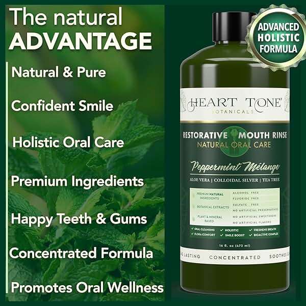 Heart Tone Botanicals Colloidal Silver Mouthwash | Nano Silver Alcohol-Free Mouth Rinse | Aloe Vera, Zinc, MSM & 18 Botanical CO2 Extracts | pH Balanced | Fluoride Free | Peppermint - Image 4