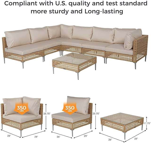 Grand patio 7-Piece Wicker Patio Furniture Set, Boho Outdoor Conversation Set Sectional Sofa with Water Resistant Thick Cushions and Coffee Table, Cream - Image 3