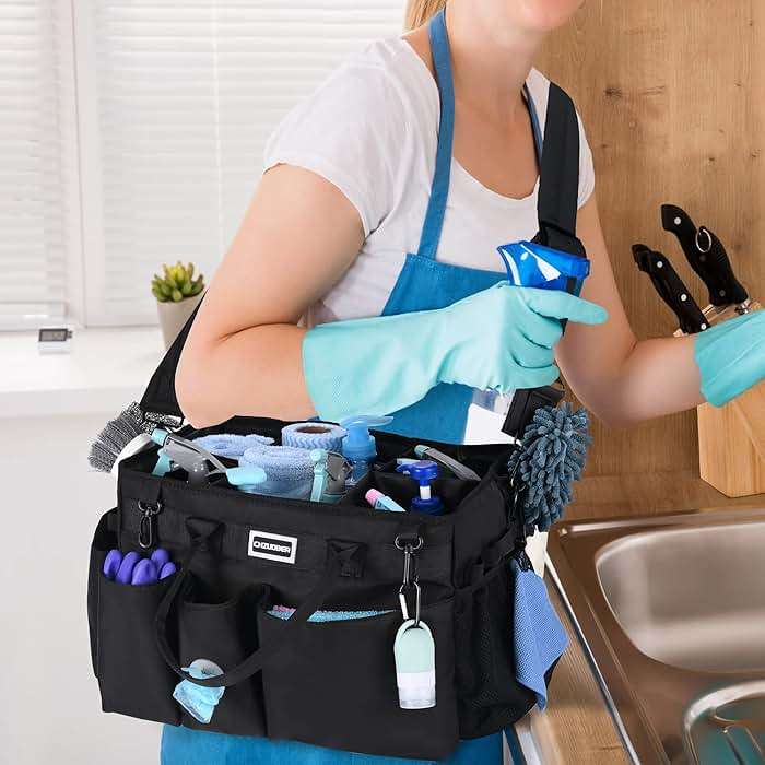 CHZUOBER Large Cleaning Caddy Organizer with Handle, Sponge Shoulder Strap Cleaning Supplies Organizer with Foldable Dividers Zipper Pocket for Cleaners Housekeepers - Image 2