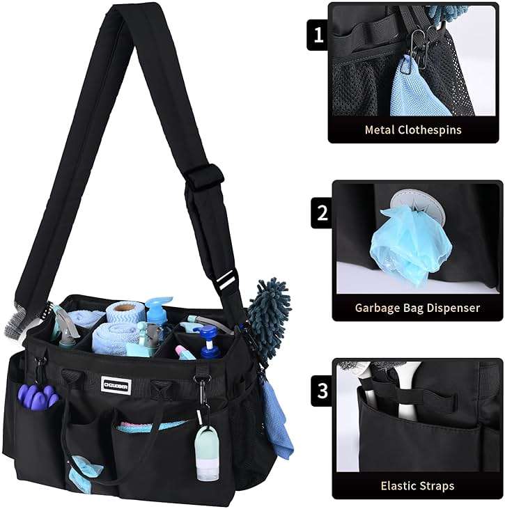 CHZUOBER Large Cleaning Caddy Organizer with Handle, Sponge Shoulder Strap Cleaning Supplies Organizer with Foldable Dividers Zipper Pocket for Cleaners Housekeepers - Image 3