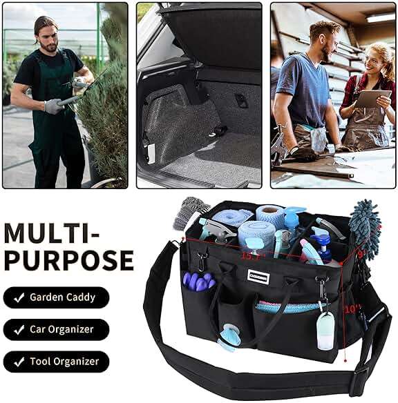 CHZUOBER Large Cleaning Caddy Organizer with Handle, Sponge Shoulder Strap Cleaning Supplies Organizer with Foldable Dividers Zipper Pocket for Cleaners Housekeepers - Image 6