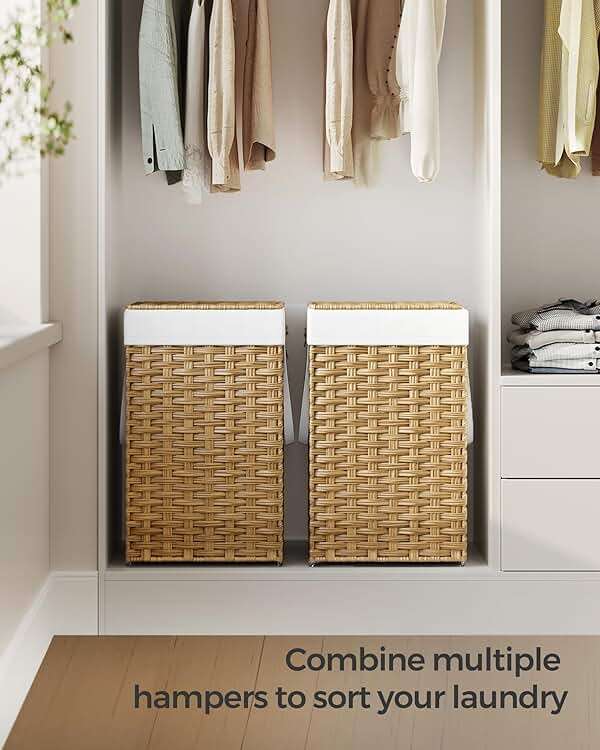 SONGMICS Laundry Hamper with Lid, 17.2 Gallon (65 L) Synthetic Rattan Clothes Laundry Basket with Lid and Handles, Foldable, Removable Liner, Goose Yellow ULCB165N01 - Image 9