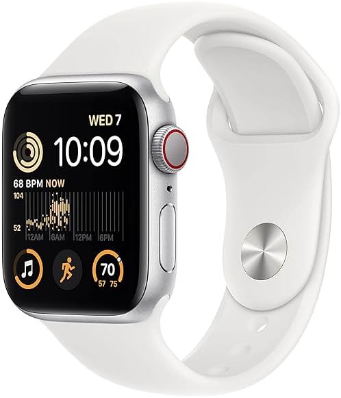 Apple Watch SE (2nd Gen) (GPS + Cellular, 40mm) - Silver Aluminum Case with White Sport Band, M/L (Renewed) - Product Image