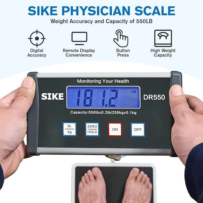 SIKE Digital Physician Scale, Medical Floor Scale for Body Weight, 550 lb Limit Professional Weight Scale, Portable Easy to Read Digital Display, Heavy Duty, Pound & KG Settings, 12.5" x 12" Platform | Portable - Image 2