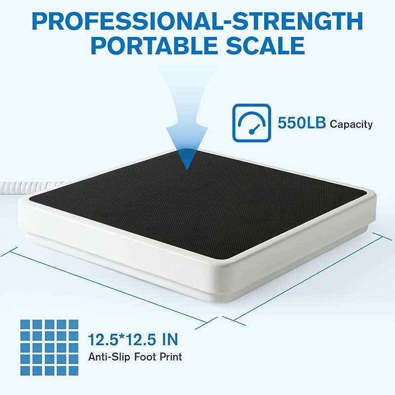 SIKE Digital Physician Scale, Medical Floor Scale for Body Weight, 550 lb Limit Professional Weight Scale, Portable Easy to Read Digital Display, Heavy Duty, Pound & KG Settings, 12.5" x 12" Platform | Portable - Image 4