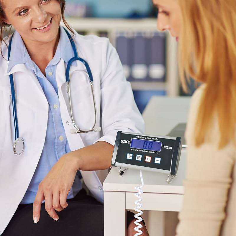 SIKE Digital Physician Scale, Medical Floor Scale for Body Weight, 550 lb Limit Professional Weight Scale, Portable Easy to Read Digital Display, Heavy Duty, Pound & KG Settings, 12.5" x 12" Platform | Portable - Image 7