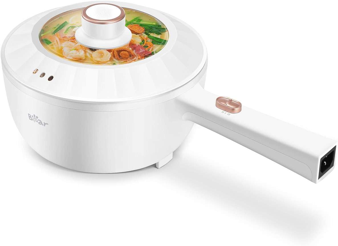 Bear Hot Pot Electric, 2L Multifunctional Portable Cooking Pot, 1000W Rapid Noodles Electric, Non-Stick Frying Pans for Steak, Egg, Ramen, Oatmeal With Dual Power Adjustment - Image 1