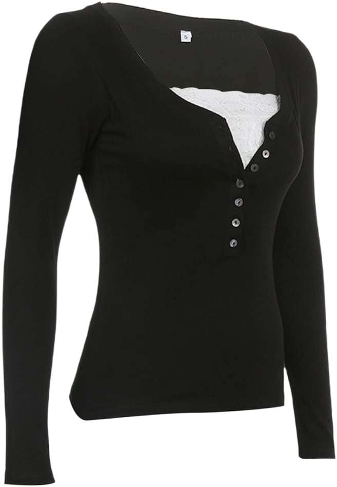 Women Fairy Grunge Shirts Y2K Fall Tops Long Sleeve Lace Trim Tee Teen Girls Vintage Slim Blouse Aesthetic Clothes - Image 3