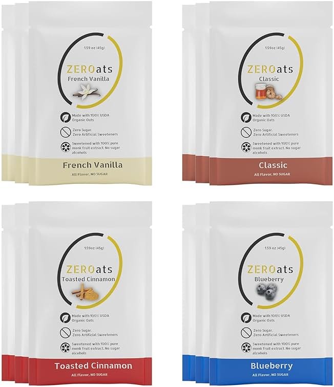 ZEROats Organic Oatmeal - Zero Sugar, Vegan Oats, Sweetened With Monk Fruit (Variety 12 Pack) - Product Image