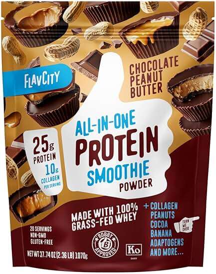 FlavCity Grass Fed Whey Chocolate Protein Powder - Chocolate Peanut Butter - 25g Protein & 10g Collagen - Made with Organic Cocoa & Coconut Milk - Gluten Free & No Added Sugars (20 Servings) - Image 1