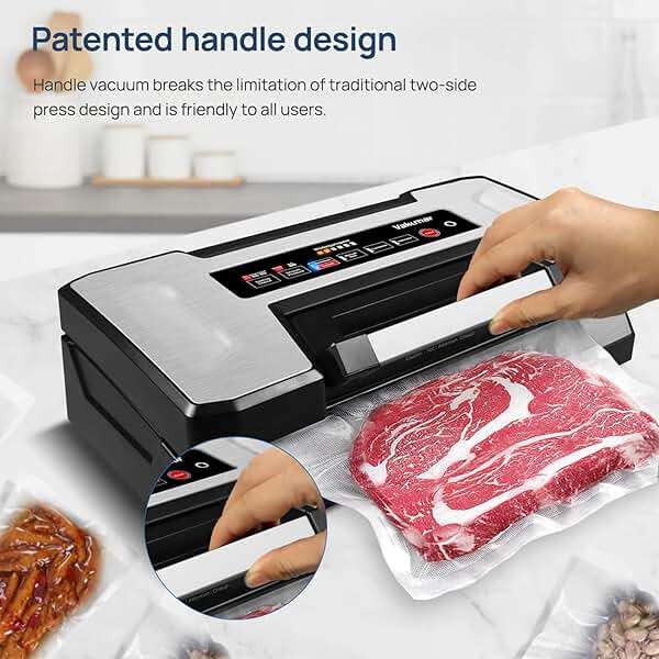 Vakumar Vacuum Sealer Machine, 90Kpa Liquid Food Vacuum Sealer Machine Preservation Dry/Moist/Liquid Modes, LED Indicator Light, Handle Locked Design, Built-in Cutter and Bag Storage, Starter Kit - Image 4