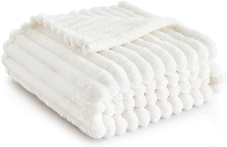 Bedsure GentleSoft White Throw Blanket for Couch - Graduation Gifts Teacher Birthday Gifts for Women Mom Her Girls, Cozy Fleece Blanket for Sofa Bed Living Room Home Decor, Off White, 50x60 Inches - Image 1