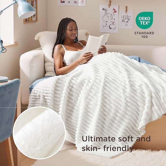 Bedsure GentleSoft White Throw Blanket for Couch - Graduation Gifts Teacher Birthday Gifts for Women Mom Her Girls, Cozy Fleece Blanket for Sofa Bed Living Room Home Decor, Off White, 50x60 Inches - Image 6