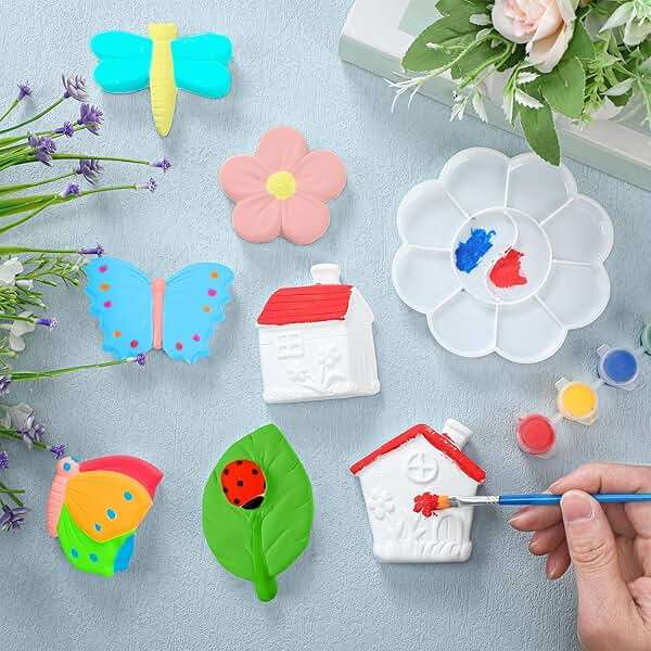 Sinmoe 12 Sets Spring Ceramic Painting Kit for Kids Paint Your Own Figurine Butterfly Flower Sunflower Insect Bisque Ceramic for Adult Toddler Preschool Boys Girls DIY Art Craft Project Party Favor - Image 5