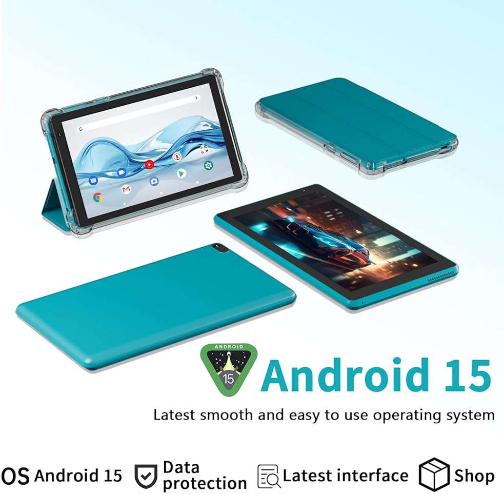 IWEGGO Android 14 Tablet with Case, 7 Inch 8GB RAM+32GB ROM/ 1TB Expandable Computer, 5MP Camera Tablets, 1.6Ghz Quad-core Processor, 3000mAH Battery Tablet PC, 5G WiFi, Games 7'' Android Laptop Blue - Image 2