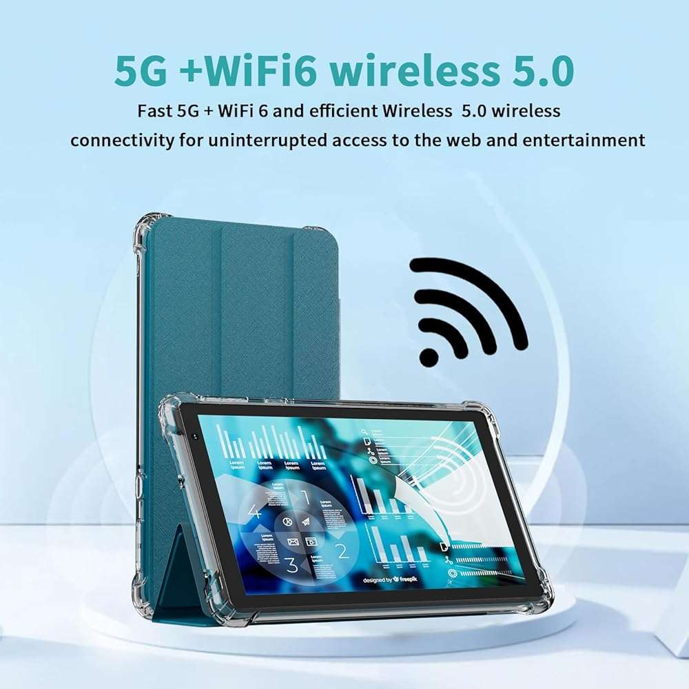 IWEGGO Android 14 Tablet with Case, 7 Inch 8GB RAM+32GB ROM/ 1TB Expandable Computer, 5MP Camera Tablets, 1.6Ghz Quad-core Processor, 3000mAH Battery Tablet PC, 5G WiFi, Games 7'' Android Laptop Blue - Image 4