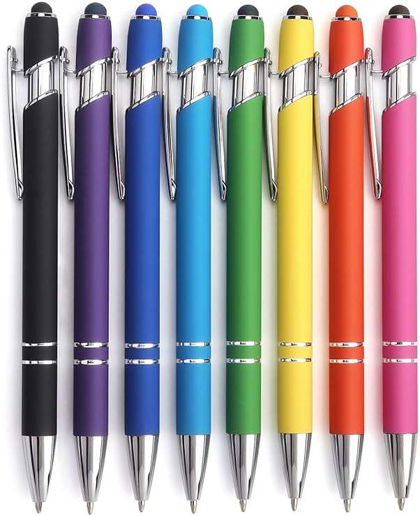 Bribobo 8 Pack Ballpoint Pen 2-in-1 Stylus Retractable Ballpoint Pen with Stylus tip, Metal Stylus Pen for Touch Screens, 1.0 mm Black Ink - Image 1