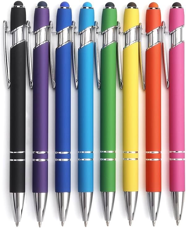 Bribobo 8 Pack Ballpoint Pen 2-in-1 Stylus Retractable Ballpoint Pen with Stylus tip, Metal Stylus Pen for Touch Screens, 1.0 mm Black Ink - Product Image