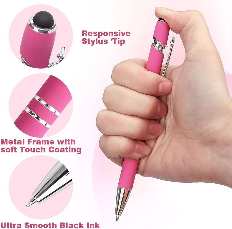 Bribobo 8 Pack Ballpoint Pen 2-in-1 Stylus Retractable Ballpoint Pen with Stylus tip, Metal Stylus Pen for Touch Screens, 1.0 mm Black Ink - Image 2