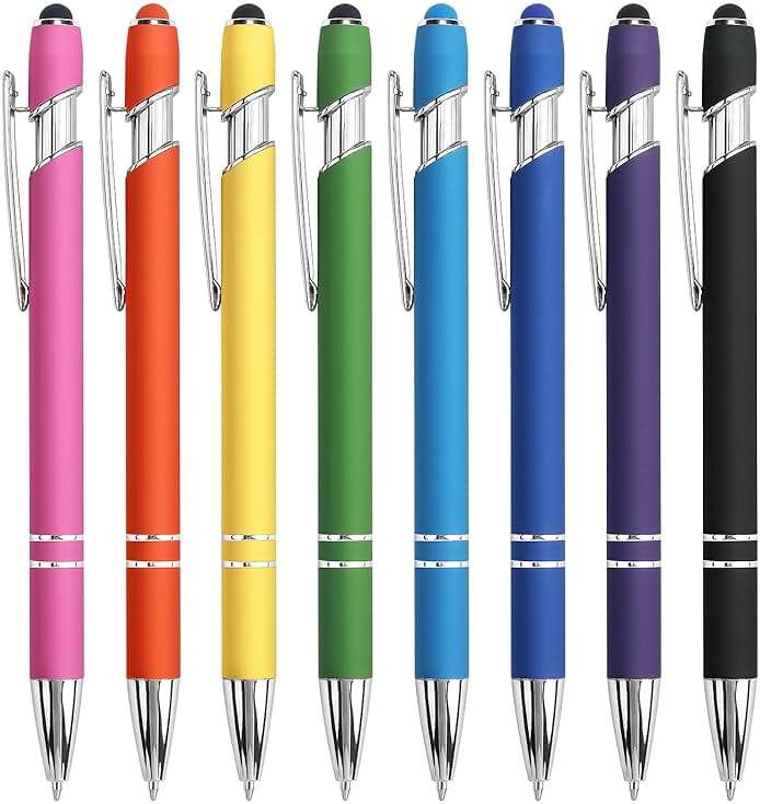Bribobo 8 Pack Ballpoint Pen 2-in-1 Stylus Retractable Ballpoint Pen with Stylus tip, Metal Stylus Pen for Touch Screens, 1.0 mm Black Ink - Image 8