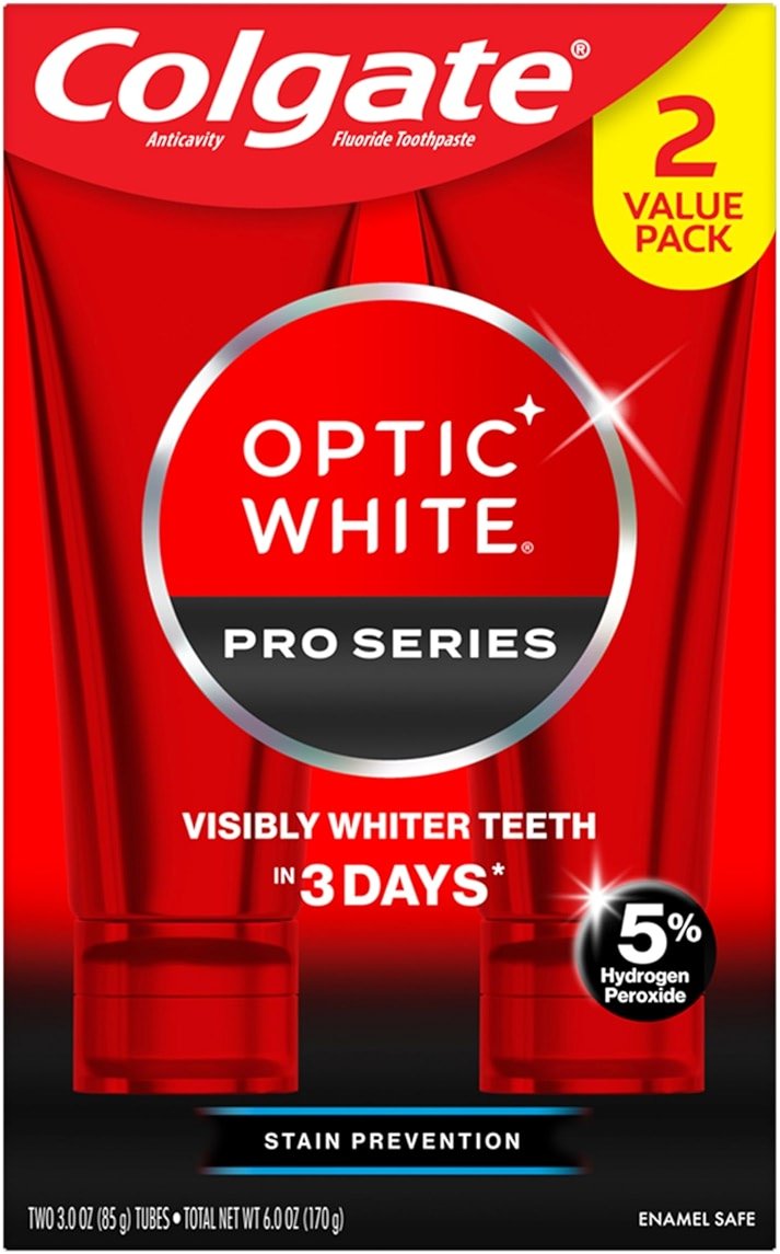 Colgate Optic White Pro Series Teeth Whitening Toothpaste with 5% Hydrogen Peroxide, Stain Prevention, Mint, 3 Ounces (2 Pack) - Product Image