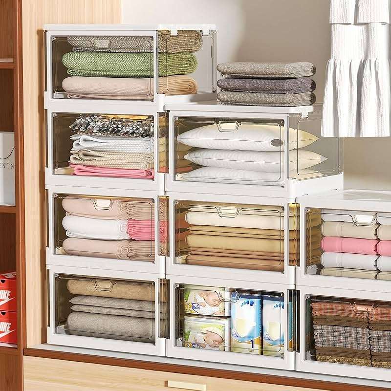 Kmiectse Clear Storage Bin with Lid 3 Pack 【Stackable & Sturdy】 Plastic Multifunctional Folding Storage Bins for Bedroom, Living Room, Study,Room, 23 QT Folding Box with Magnetic Door - Image 2
