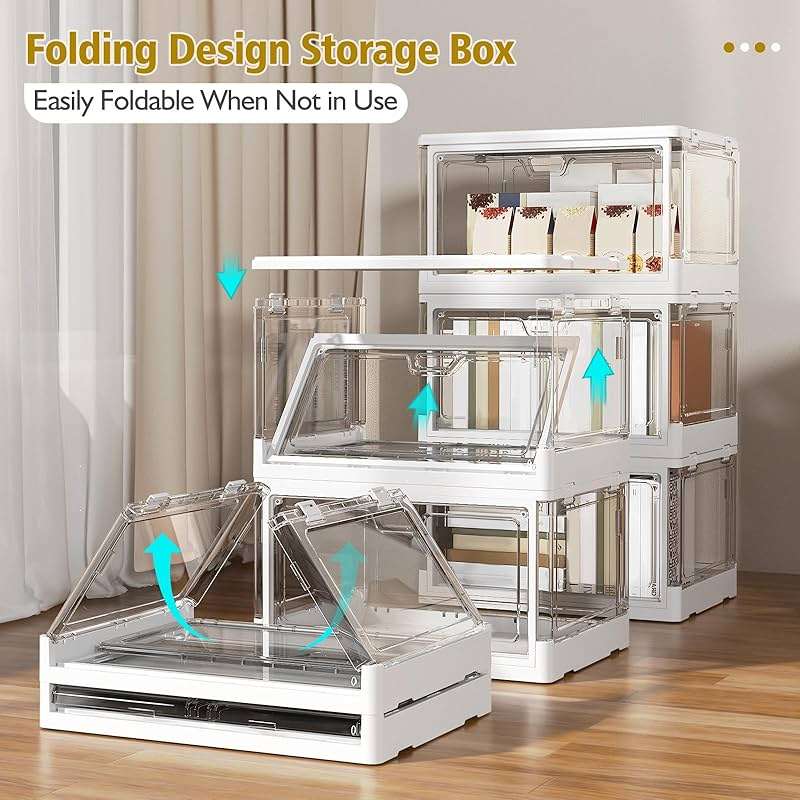 Kmiectse Clear Storage Bin with Lid 3 Pack 【Stackable & Sturdy】 Plastic Multifunctional Folding Storage Bins for Bedroom, Living Room, Study,Room, 23 QT Folding Box with Magnetic Door - Image 5