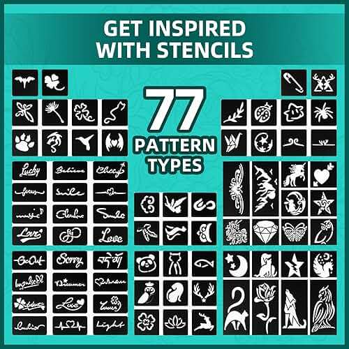 Anmmy Temporary Tattoo Markers for Skin, 16-Count Body Markers+77 Large Tattoo Stencils of Assorted Colors for kids and Adults, Flexible Brush Tip, Bright colors, Skin-Safe*, Cosmetic-Grade. - Image 4