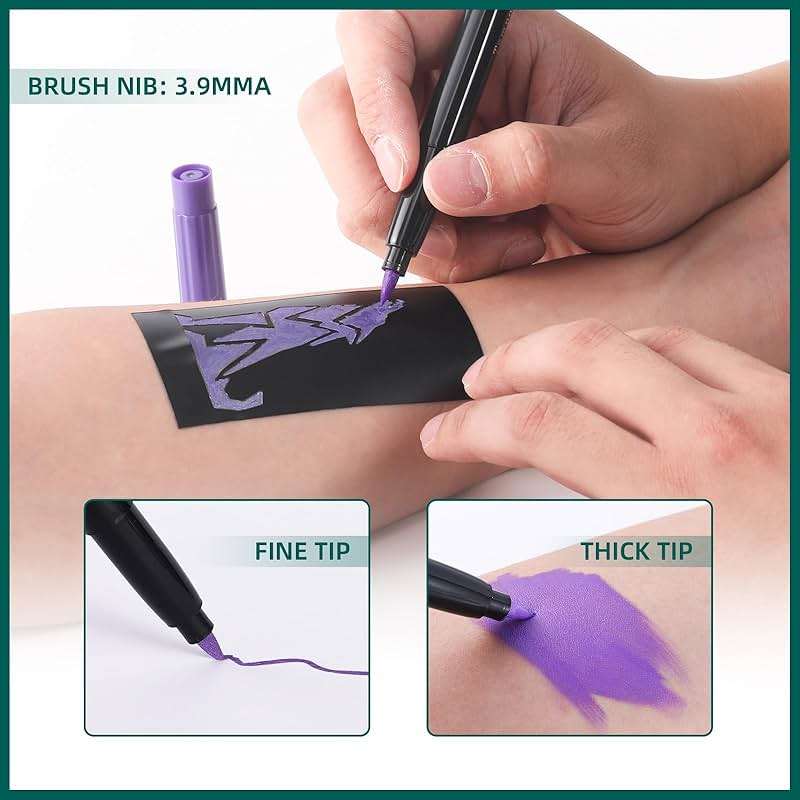 Anmmy Temporary Tattoo Markers for Skin, 16-Count Body Markers+77 Large Tattoo Stencils of Assorted Colors for kids and Adults, Flexible Brush Tip, Bright colors, Skin-Safe*, Cosmetic-Grade. - Image 7